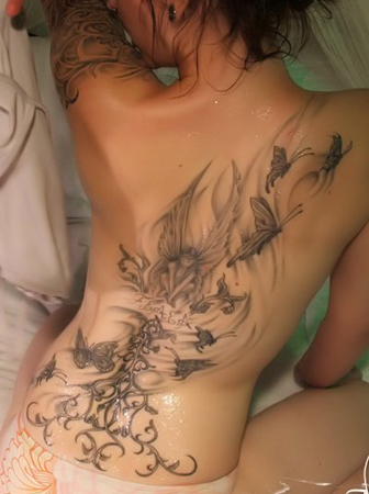 Angel wing tattoos appear as back pieces, lower back tattoos, and smaller …
