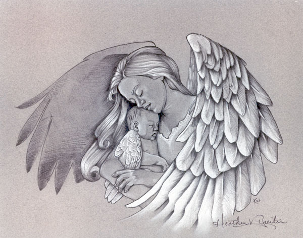angel holding a baby tattoo