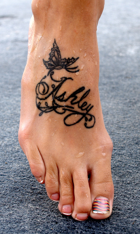 lettering tattoos on foot. The most popular foot tattoo