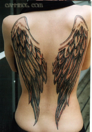 Angel tattoos can be large or small, some designs are very large – covering 