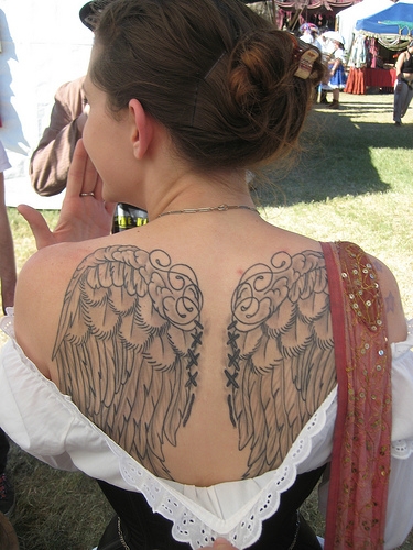 angel wings back tattoos